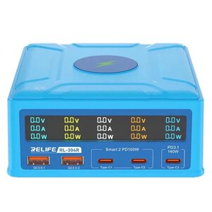 Швидкий зарядний пристрій Relife RL-304R / бездротова зарядка QI 15W / 2xUSB / 3xUSB Type-C PD3.1 / 260W в Київській області від компанії Интернет-магазин VNGSM