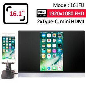 Монітор портативний 161FIJ / 16.1'' / IPS / 1920x1080 / Type-C / HDMI / jack 3.5 мм / другий екран