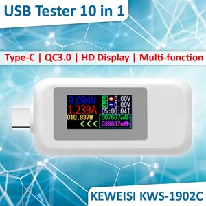 Багатофункціональний USB тестер KEWEISI KWS-1902C Type-C/10 в 1/QC3.0/4-30V/5A White в Київській області від компанії Интернет-магазин VNGSM