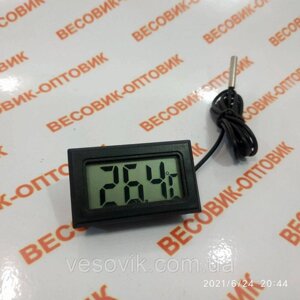 Цифровий термометр з виносним датчиком 1м для акваріумів, ванн. Корпус чорний