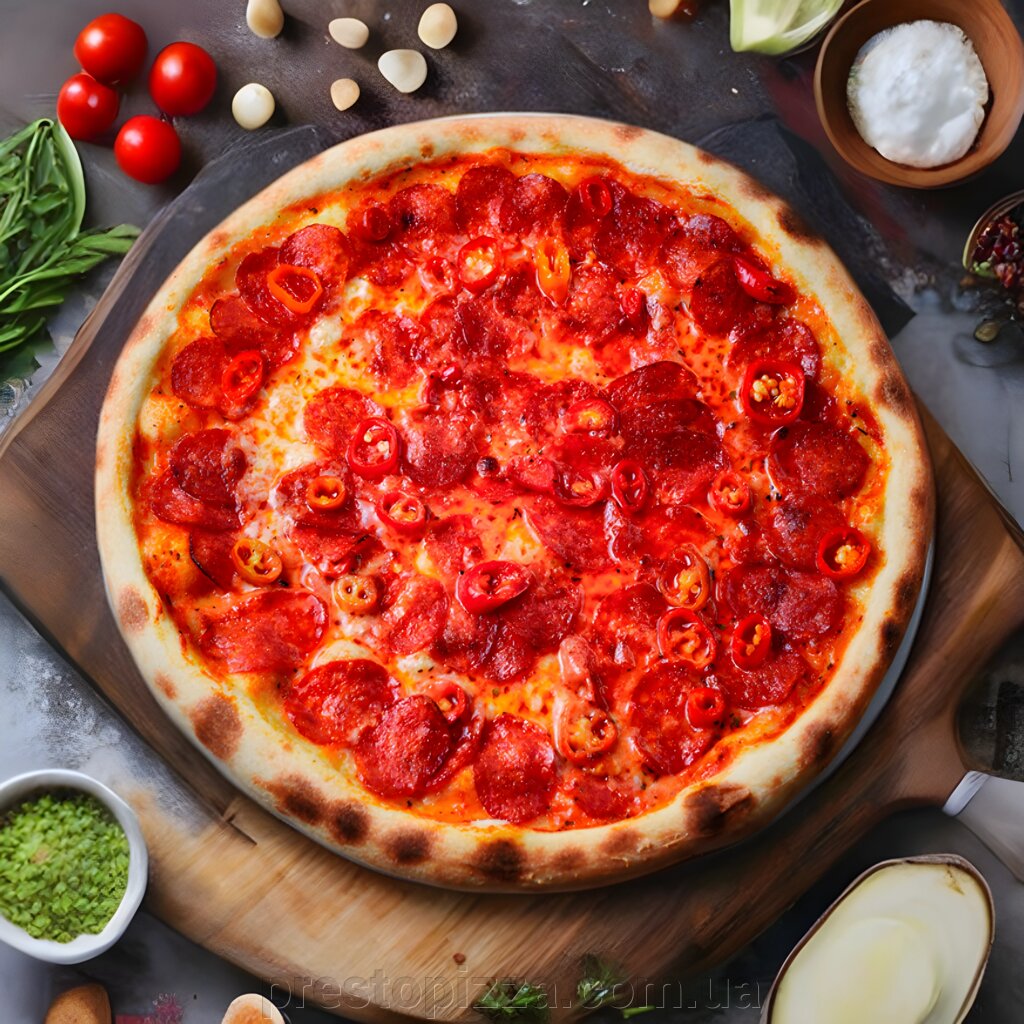 Піца Діабло (Гостра) 30 см від компанії ПРАЦЮЄМО!Presto Pizza №1 Доставка піци і суші в Луцьку. З 10 до 21.45 - фото 1