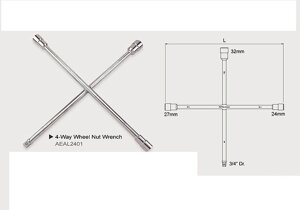 Ключ балонний хрестовий 24,27,32mm & 3/4" L700. AEAL2401