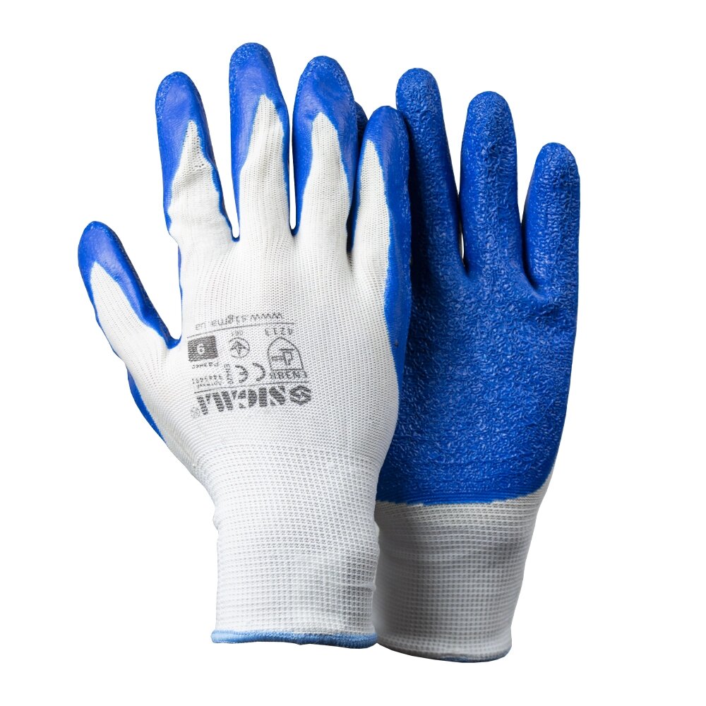 Трикотажні рукавички із частковим латексним покриттям кринкл р9 (сині, манжет) SIGMA (9445491) від компанії Інтернет-магазин "STORETOOLS" - фото 1