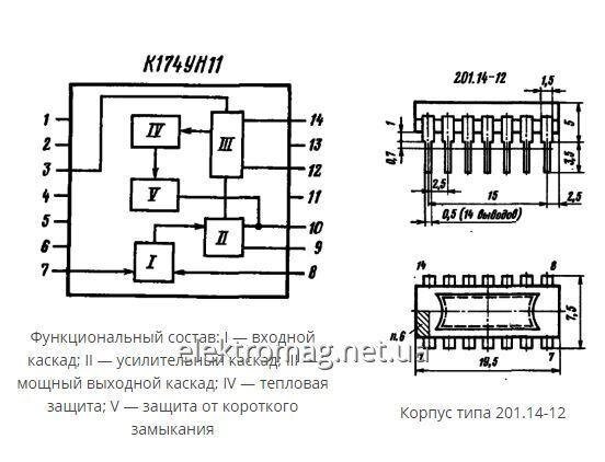 Мікросхема К174УН11 — підсилювач потужності низької частоти від компанії Електро Mag (Електро маг) - фото 1