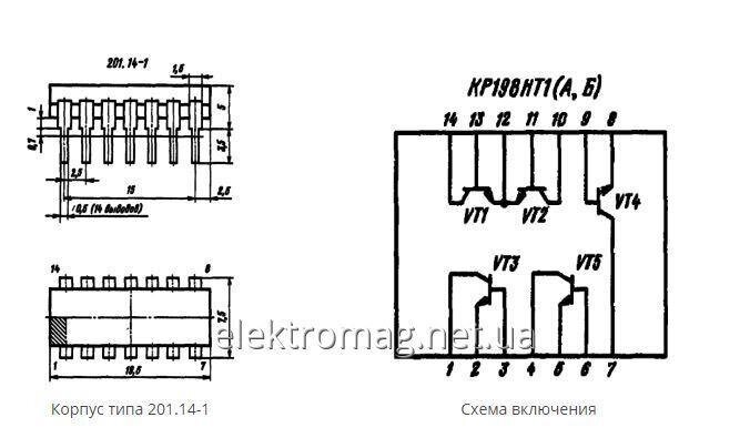 Мікросхема КР198НТ1 (А, Б) — матриці n-p-n транзисторів від компанії Електро Mag (Електро маг) - фото 1