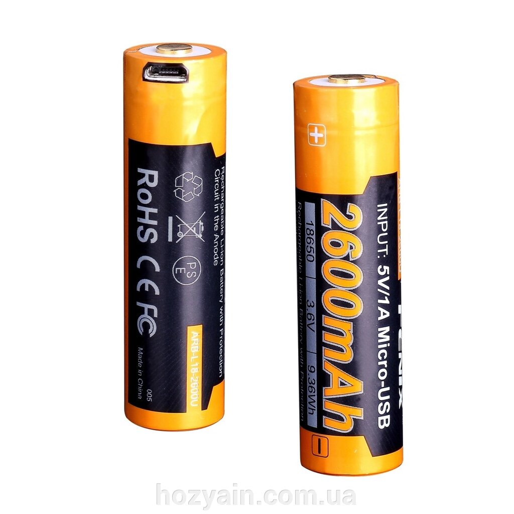 Акумулятор 18650 Fenix 2600 mAh ARB-L18-2600U micro usb зарядка від компанії hozyain. com. ua - фото 1