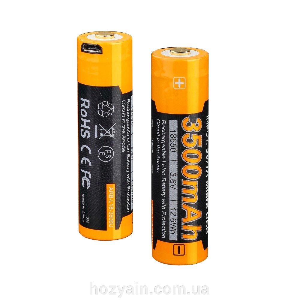 Акумулятор 18650 Fenix 3500 mAh ARB-L18-3500U micro usb зарядка від компанії hozyain. com. ua - фото 1