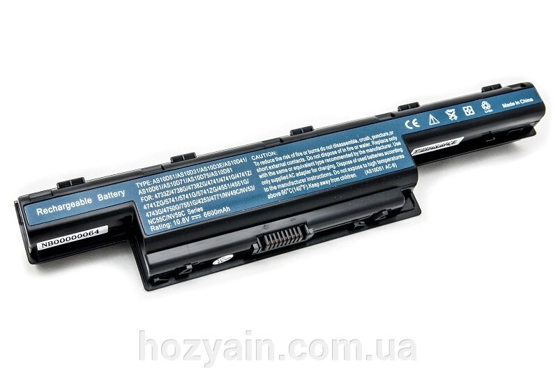 Акумулятор PowerPlant для ноутбуків ACER Aspire 4551 (AS10D41, AC 4741, 3S2P) 10.8V 6600mAh NB00000064 від компанії hozyain. com. ua - фото 1