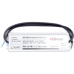 Блок живлення hismart 12V, 16.5A, 200W, PFC, IP67 NPF-200-12