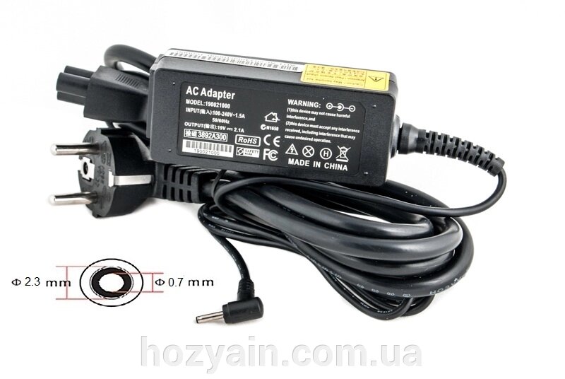 Блок живлення для ноутбуків PowerPlant ASUS 220V, 19V 40W 2.1A (2.3*0.7) AS40F2307 від компанії hozyain. com. ua - фото 1