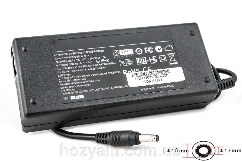 Блок живлення для ноутбуків PowerPlant COMPAQ 220V, 19V 90W 4.74A (4.8*1.7) CO90F4817 від компанії hozyain. com. ua - фото 1