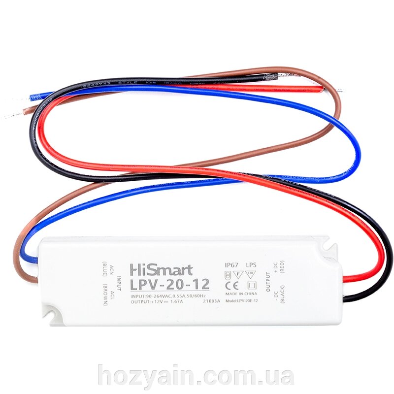 Блок живлення HiSmart 12V, 1.67А, 20W, IP67 LPV-20-12 від компанії hozyain. com. ua - фото 1