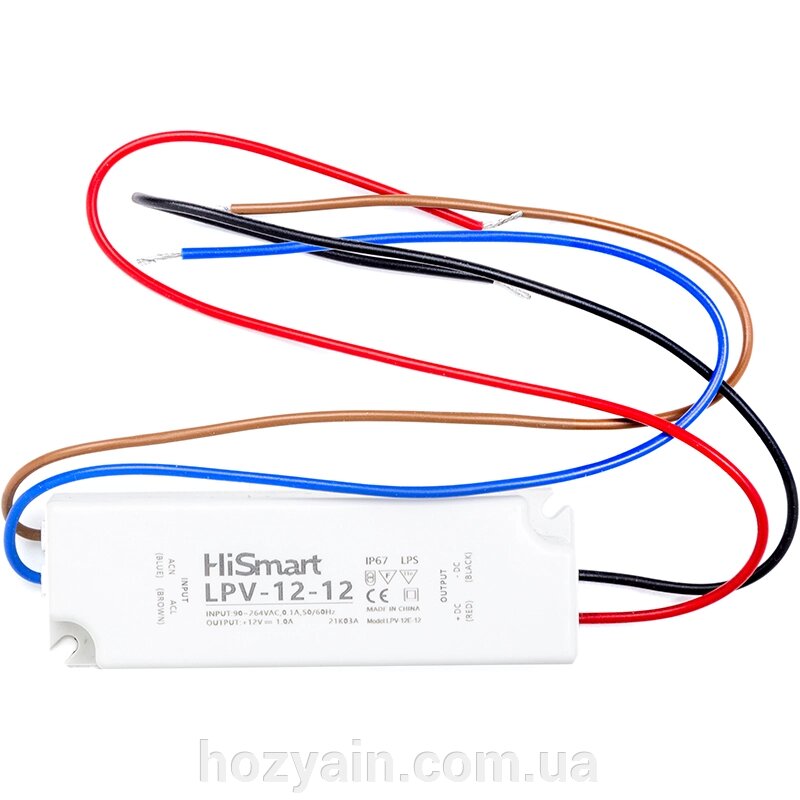 Блок живлення HiSmart 12V, 1А, 12W, IP67 LPV-12-12 від компанії hozyain. com. ua - фото 1