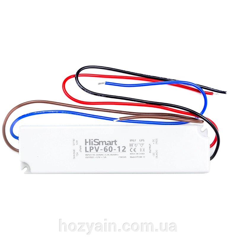 Блок живлення HiSmart 12V, 5A, 60W, IP67 LPV-60-12 від компанії hozyain. com. ua - фото 1