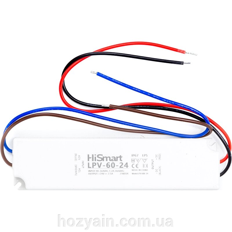 Блок живлення HiSmart 24V, 2.5А, 60W, IP67 LPV-60-24 від компанії hozyain. com. ua - фото 1