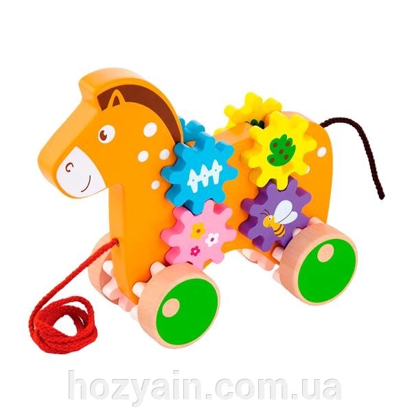 Дерев'яна каталка Viga Toys Коник із шестерінками (50976) від компанії hozyain. com. ua - фото 1