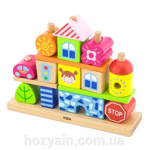 Дерев'яна пірамідка Viga Toys Городок (50043) від компанії hozyain. com. ua - фото 1