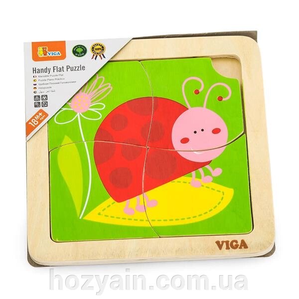 Дерев'яний мініпазл Viga Toys Жук сонечко, 4 ел. (50140) від компанії hozyain. com. ua - фото 1