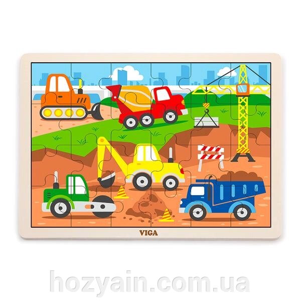 Дерев'яний пазл Viga Toys Будівельна техніка, 24 ел. (51463) від компанії hozyain. com. ua - фото 1