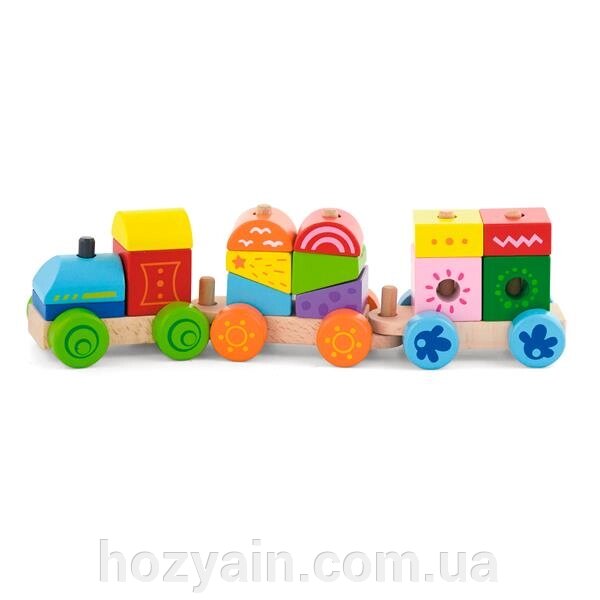 Дерев'яний поїзд Viga Toys Яскраві кубики (50534) від компанії hozyain. com. ua - фото 1