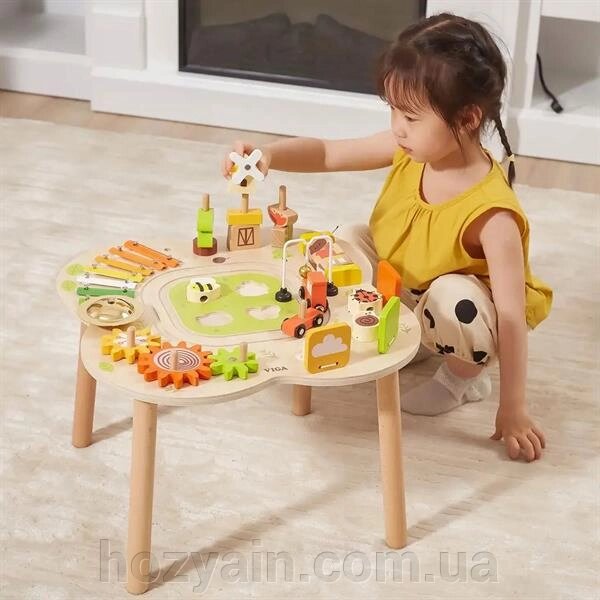 Дерев'яний розвивальний столик Viga Toys Ферма (44657) від компанії hozyain. com. ua - фото 1