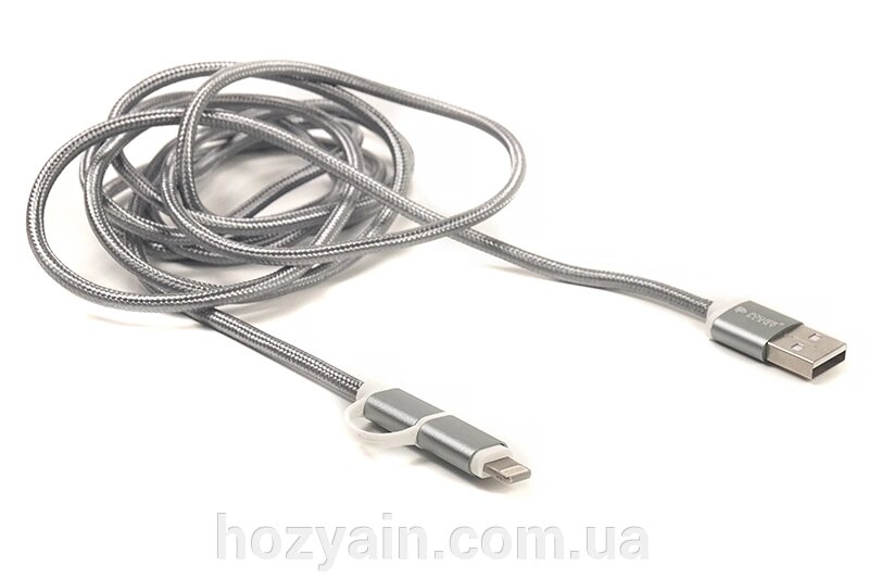 Кабель PowerPlant Quick Charge 2A 2-в-1 cotton USB 2.0 AM - Lightning/Micro 2м grey CA910496 від компанії hozyain. com. ua - фото 1