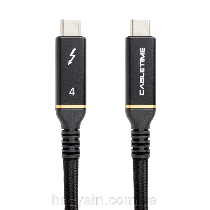 Кабель PowerPlant USB4, USB-C - USB-C, 40Gbps, 100W, 20V/ 5A, 8K/ 60HZ, 1м CA913299 від компанії hozyain. com. ua - фото 1