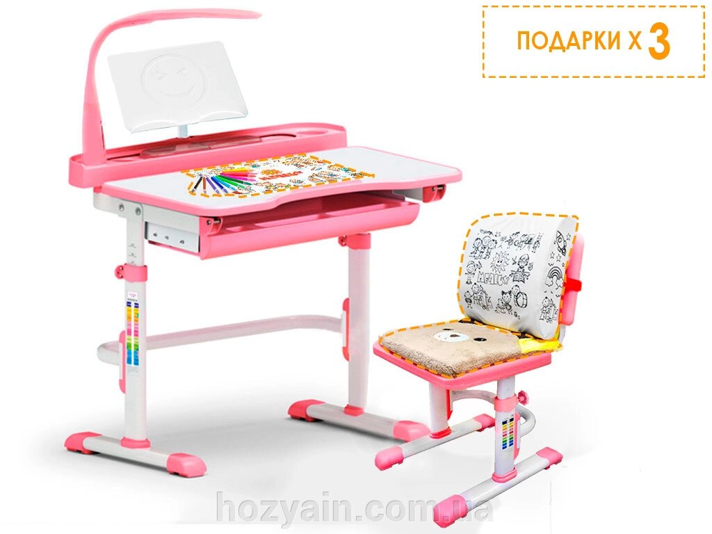 Комплект Evo-kids (стул+стол+Поличка+лампа) Evo-18 PN з лампою від компанії hozyain. com. ua - фото 1