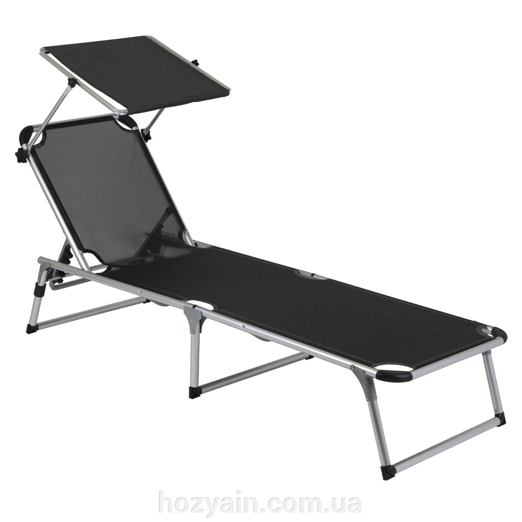 Ліжко розкладне Bo-Camp Sun Lounger With Sunscreen 5 Positions Black (1304460) від компанії hozyain. com. ua - фото 1