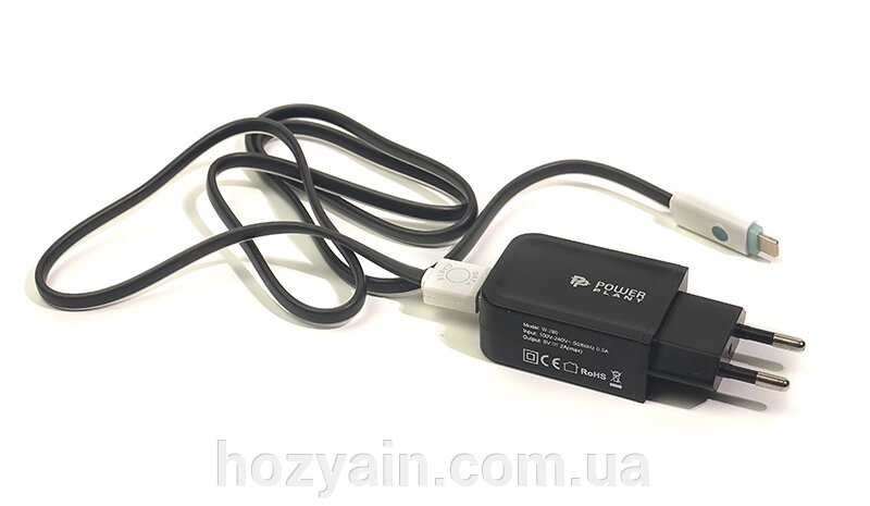 Мережевий зарядний пристрій PowerPlant W-280 USB 5V 2A Lightning LED SC230020 від компанії hozyain. com. ua - фото 1