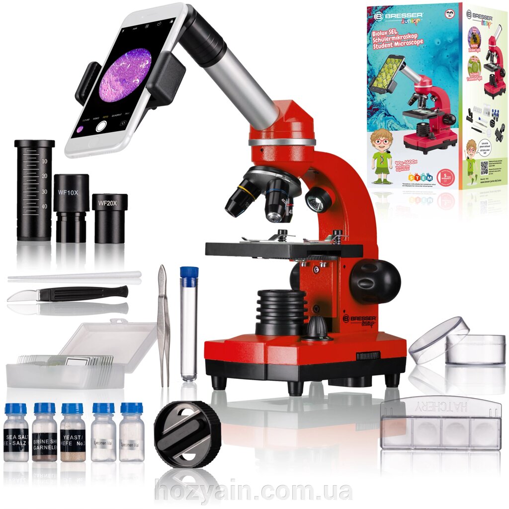 Мікроскоп Bresser Junior Biolux SEL 40x-1600x Red з адаптером для смартфона (8855600E8G000) від компанії hozyain. com. ua - фото 1