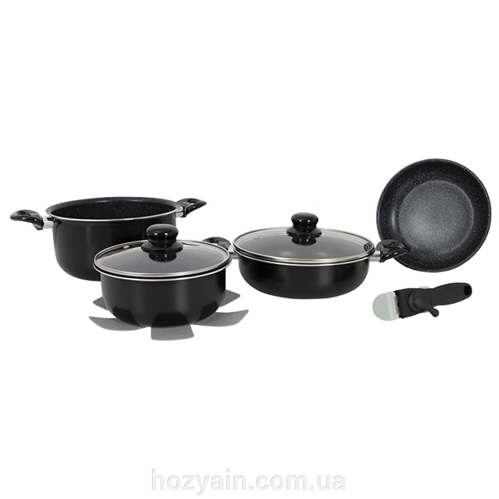 Набір посуду Gimex Cookware Set induction 7 предметів Black (6977222) від компанії hozyain. com. ua - фото 1