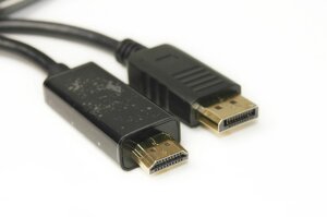 Відео кабель PowerPlant DisplayPort (M) - HDMI (M), 1.4V, 30AWG, 4Kx2K, 1.8м (односторонній) KD00AS1278