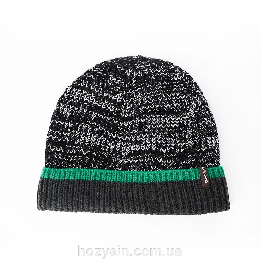 Шапка водонепроникна Dexshell Cuffed Beanie, р-р L/XL (58-60 см) чорна з зеленою смугою від компанії hozyain. com. ua - фото 1