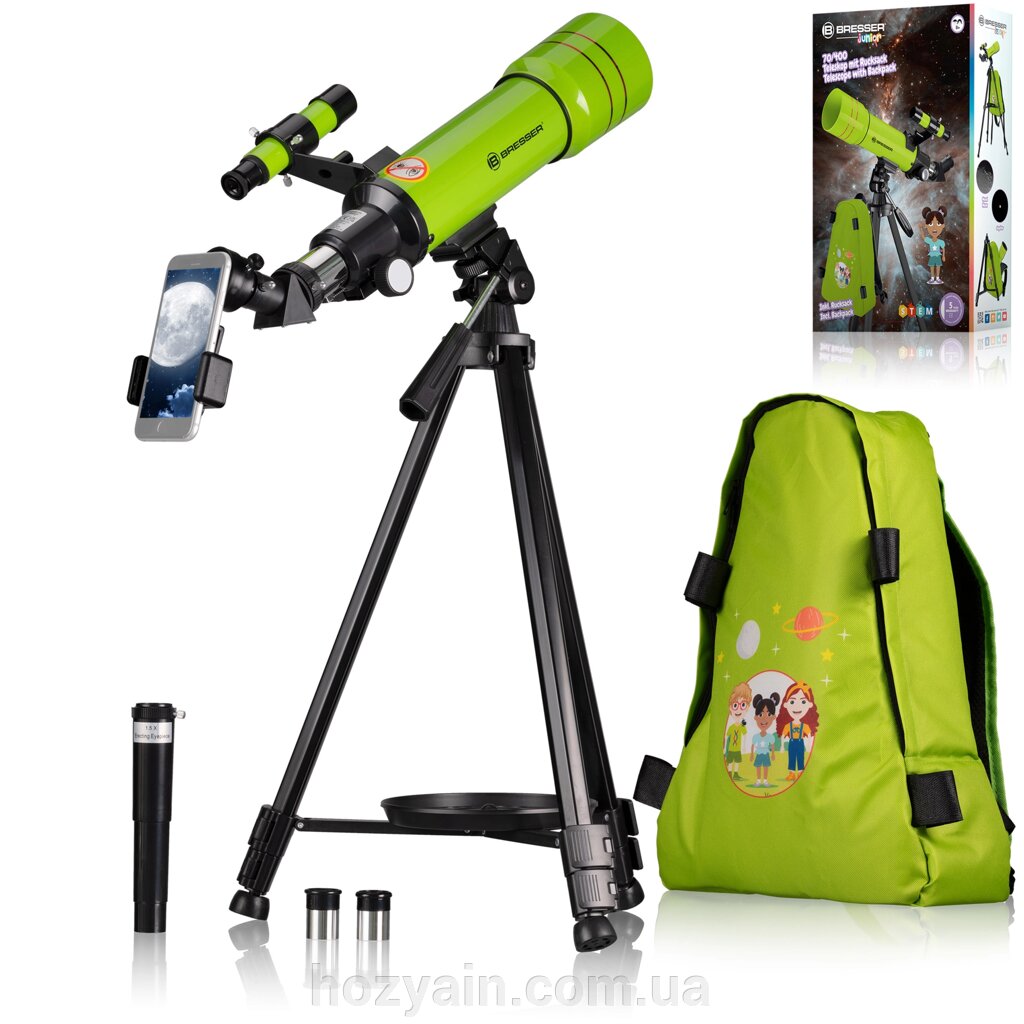 Телескоп Bresser Junior 70/400 Green з адаптером для смартфона + рюкзак (8850610B4K000) від компанії hozyain. com. ua - фото 1