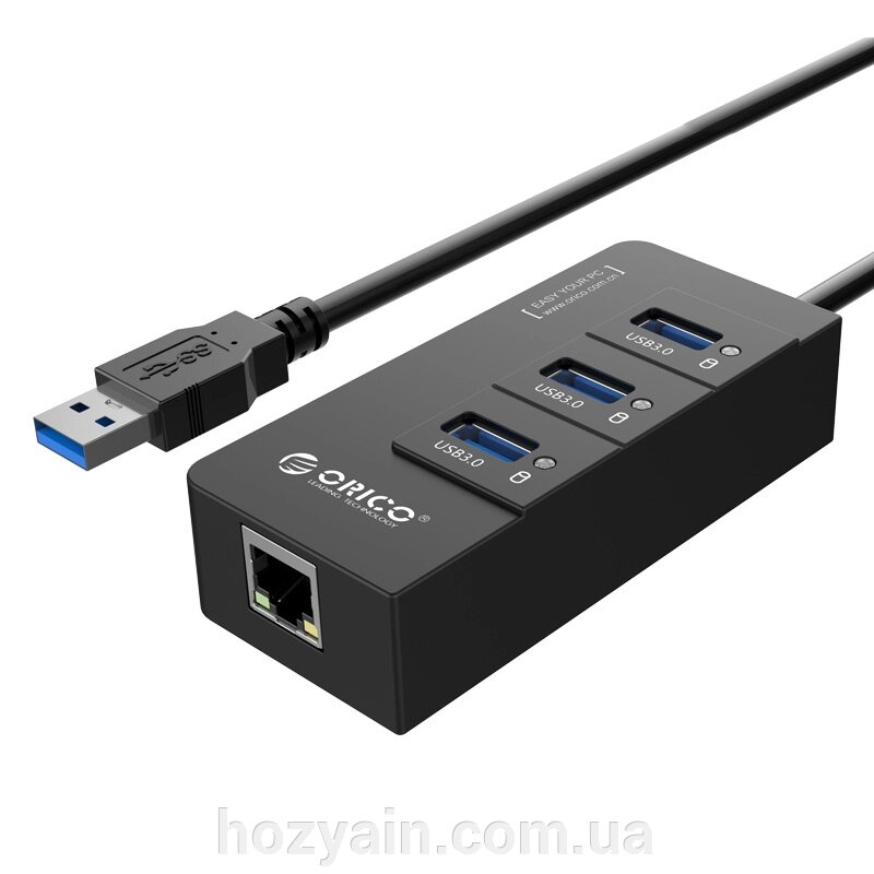 USB-хаб ORICO USB 3.0 3 порти + RJ45 (HR01-U3-V1-BK-BP) CA912742 від компанії hozyain. com. ua - фото 1