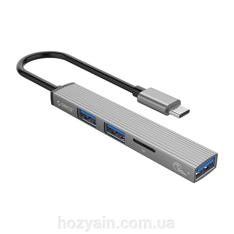 USB-хаб ORICO USB-A - USB3.0, 2xUSB2.0, TF (AH-A12F-GY-BP) CA913770 від компанії hozyain. com. ua - фото 1