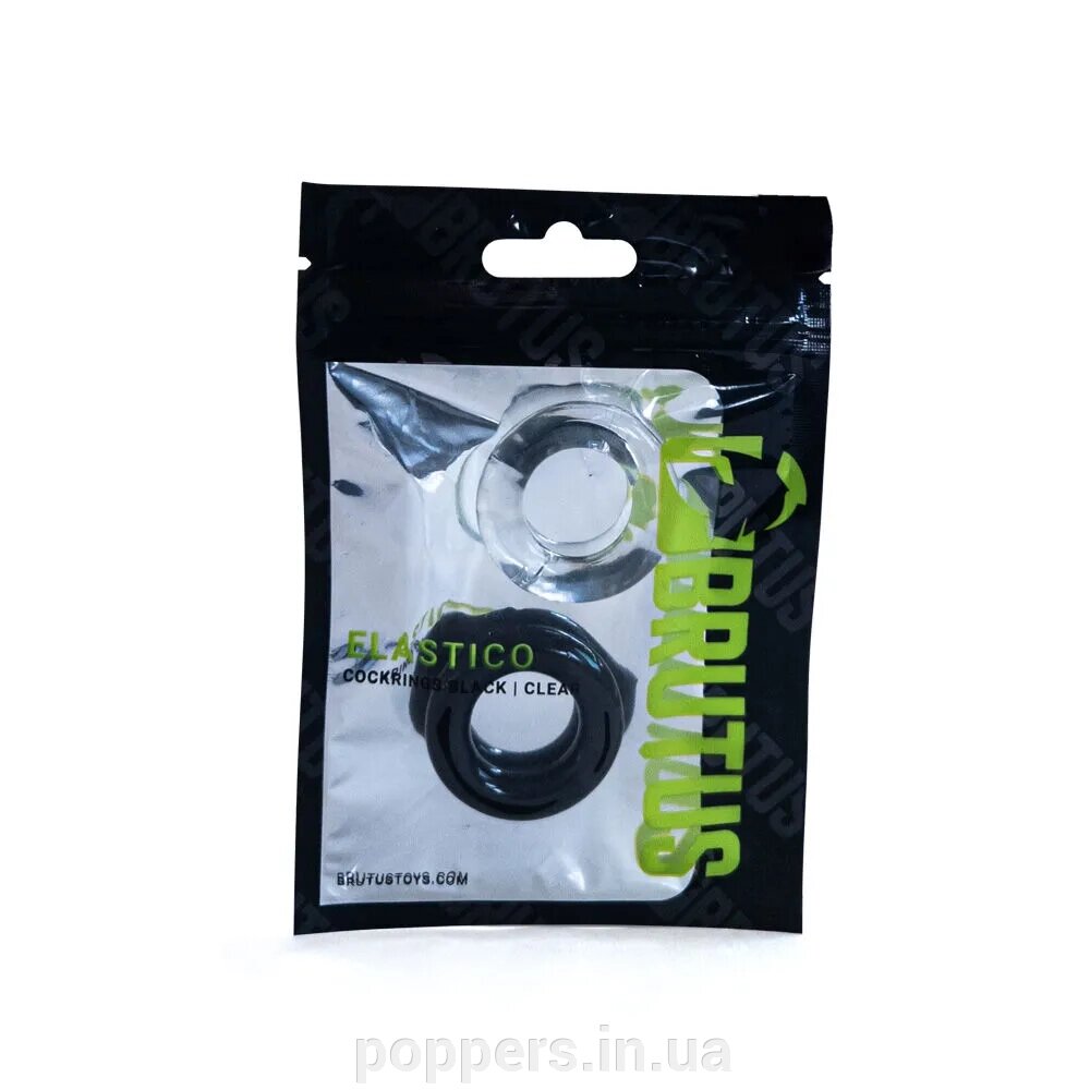 2 кільця BRUTUS ELASTICO Cockrings Black + Clear від компанії Попперс: інтернет-секс шоп - фото 1