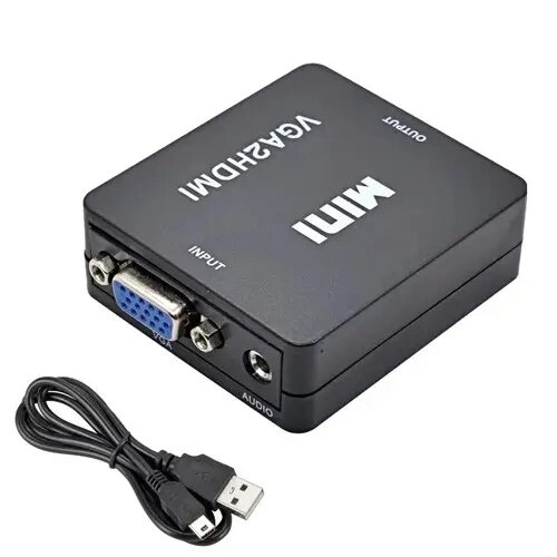 VGA - HDMI TV конвертер відео, аудіо, 1080P, чорний - роздріб