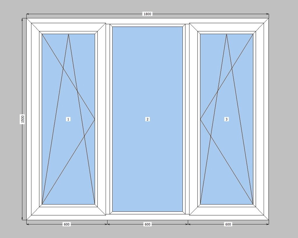 3-створчатое вікно Rehau-60 з двокамерним склопакетом, вікно на три частини з двома стулками Рехау-60 - знижка