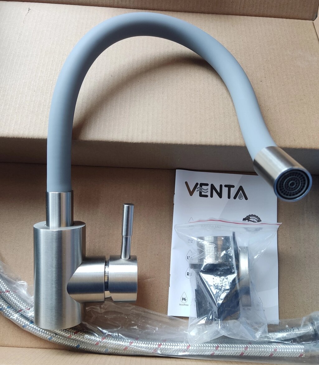 Змішувач для кухні з рефлекторним виливом VENTA 3008 Сірий (нерж. сталь) від компанії магазин SuperSantehnika - фото 1