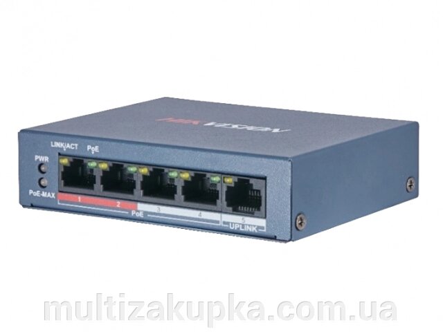 4-портовий POE комутатор Hikvision DS-3E0105P-E/M (B), 4x RJ45 (100M) + (Uplink) 1х RJ45 (100M) від компанії Mультізакупка - фото 1