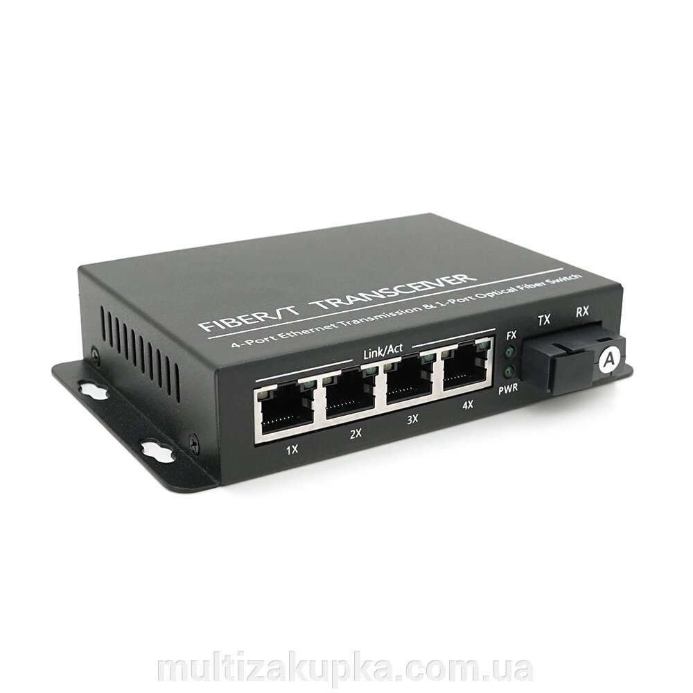 4х портовий медіаконвертор ONV-0110S-SCX-S4-A, 4*100М RJ45 + 1*SC порт (1310/1550nm, 20km) від компанії Mультізакупка - фото 1