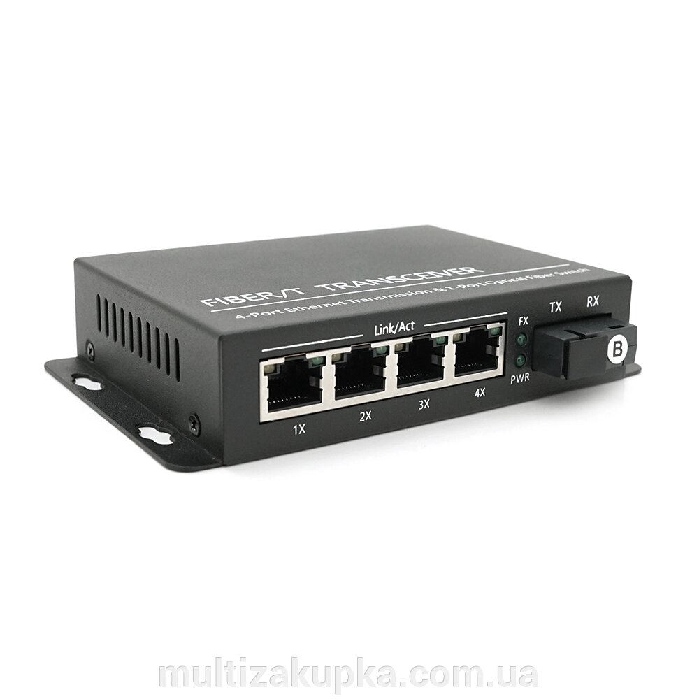 4х портовий медіаконвертор ONV-0110S-SCX-S4-B, 4*100М RJ45 + 1*SC порт (1310/1550nm, 20km) від компанії Mультізакупка - фото 1