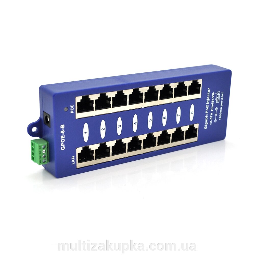 8-портовий POE-інжектор живлення, з 8xRJ45 портами Ethernet 10/100 / 1000Мбіт / с, IEEE802.3af / at, 12-57V, PIN45 + / від компанії Mультізакупка - фото 1