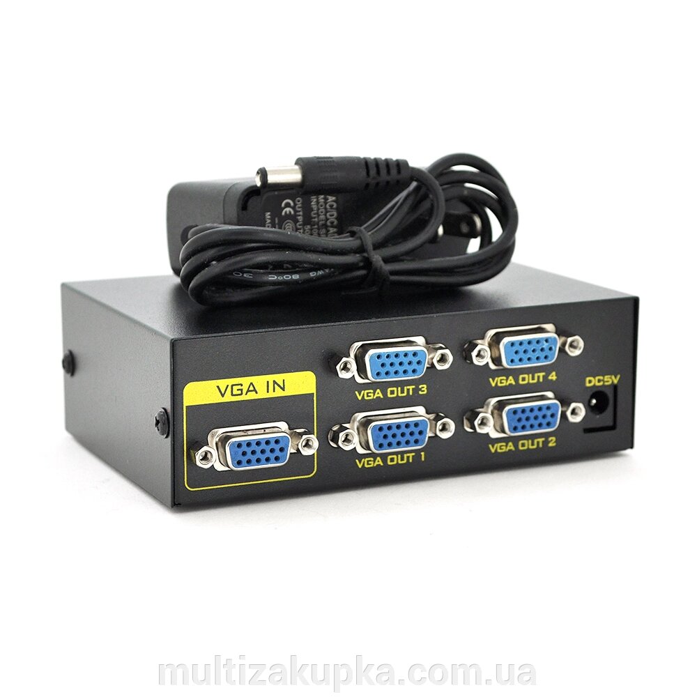 Активний спліттер VGA сигналу KV-FJ1504A  (VGA2004) 150MHz 4 Port, DC5V / 2A, Black від компанії Mультізакупка - фото 1