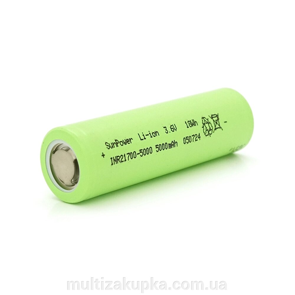 Акумулятор 21700 Li-Ion SUNPOWER 5000mAh, 20A, 4.2/3.6/2.5V, Gray від компанії Mультізакупка - фото 1