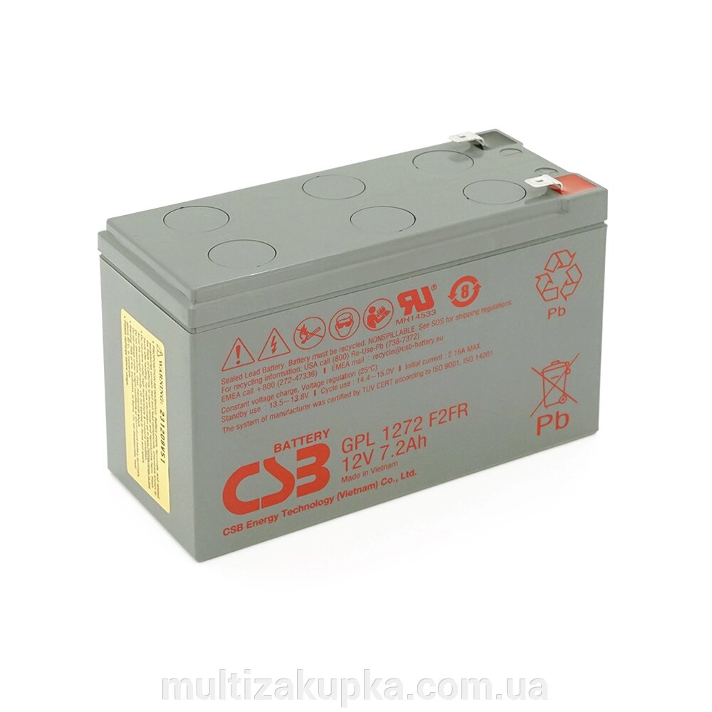 Акумуляторна батарея CSB GPL1272F2, 12V 7,2Ah (151х65х100мм) 2,63кг Q10 від компанії Mультізакупка - фото 1