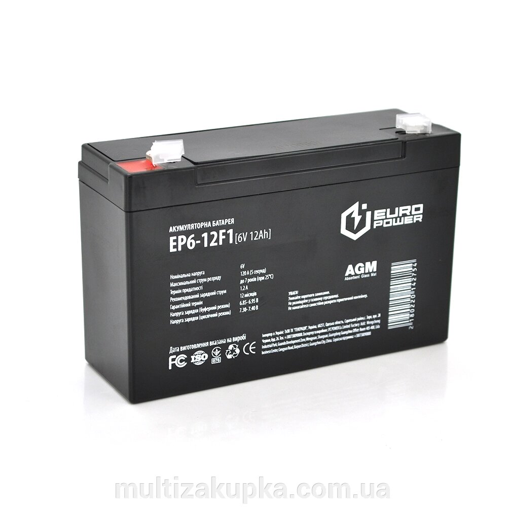 Акумуляторна батарея EUROPOWER AGM EP6-12F1 6 V 12 Ah ( 150 x 50 x 95 (100) ) Black Q10 від компанії Mультізакупка - фото 1