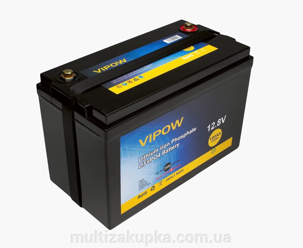 Акумуляторна батарея Vipow LiFePO4 12,8V 100Ah з вбудованою ВМS платою 80A від компанії Mультізакупка - фото 1